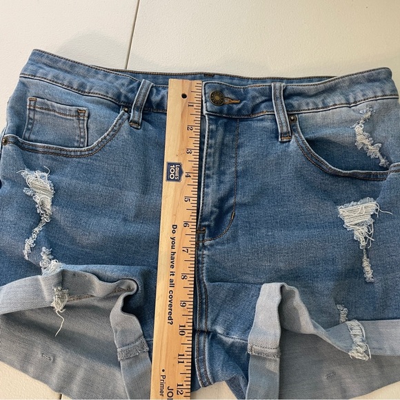 JEANS Distressed Denim Shorts Women’s Large Medium Wash Stretch Blue Boho Grunge - Picture 8 of 10